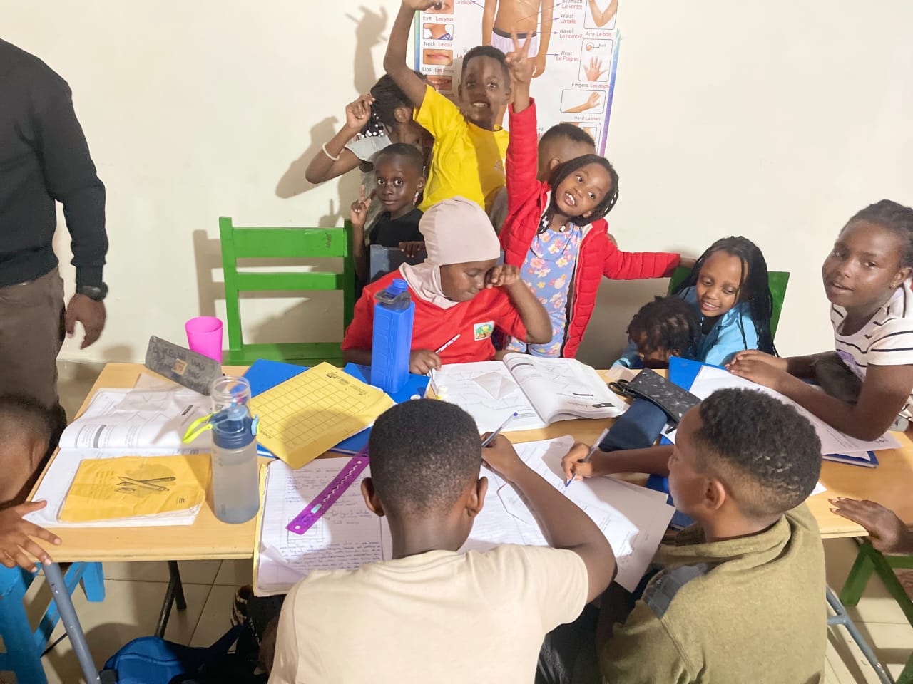 A joyful group of students studying together